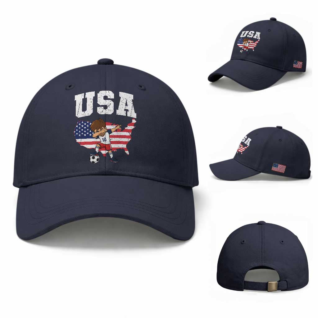 USA Soccer Dabbing Boy American Flag Fan Baseball Cap