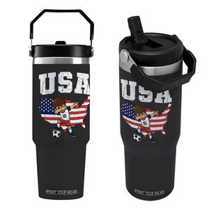 USA Soccer Dabbing Boy American Flag Fan Flip Straw Tumbler TS14 One Size: 30 oz Black Print Your Wear