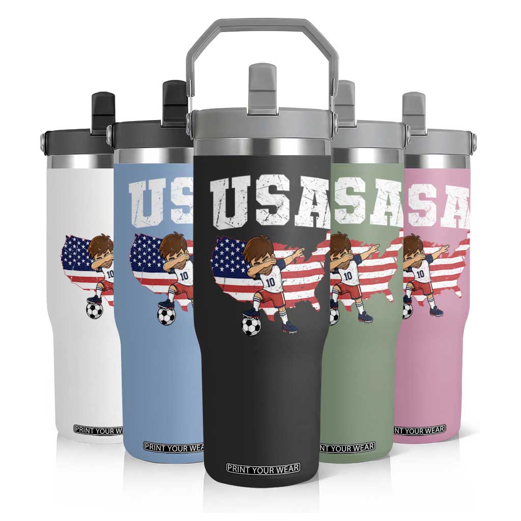USA Soccer Dabbing Boy American Flag Fan Flip Straw Tumbler TS14 Print Your Wear