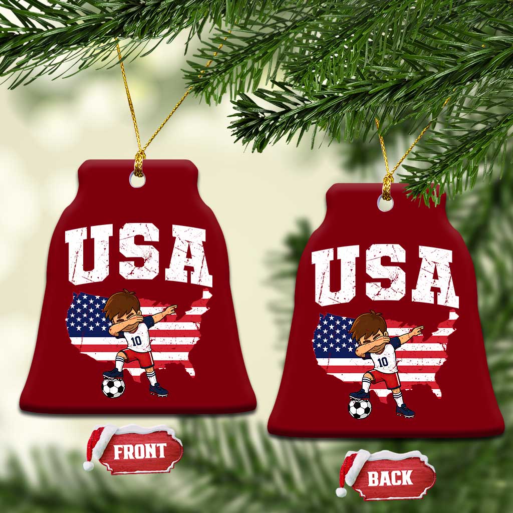 USA Soccer Dabbing Boy American Flag Fan Ceramic Ornament
