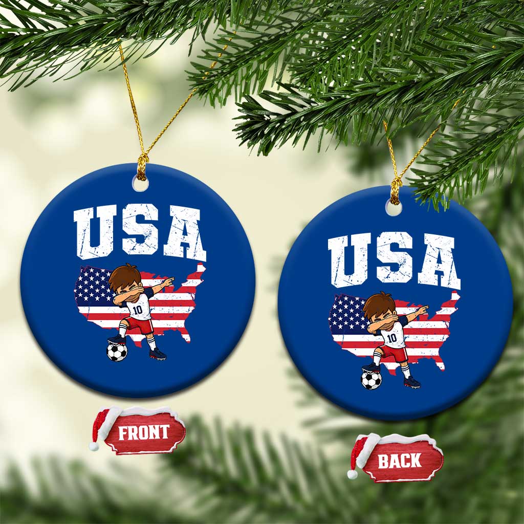 USA Soccer Dabbing Boy American Flag Fan Ceramic Ornament