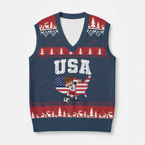 USA Soccer Dabbing Boy American Flag Fan V-Neck Knit Sweater Vest