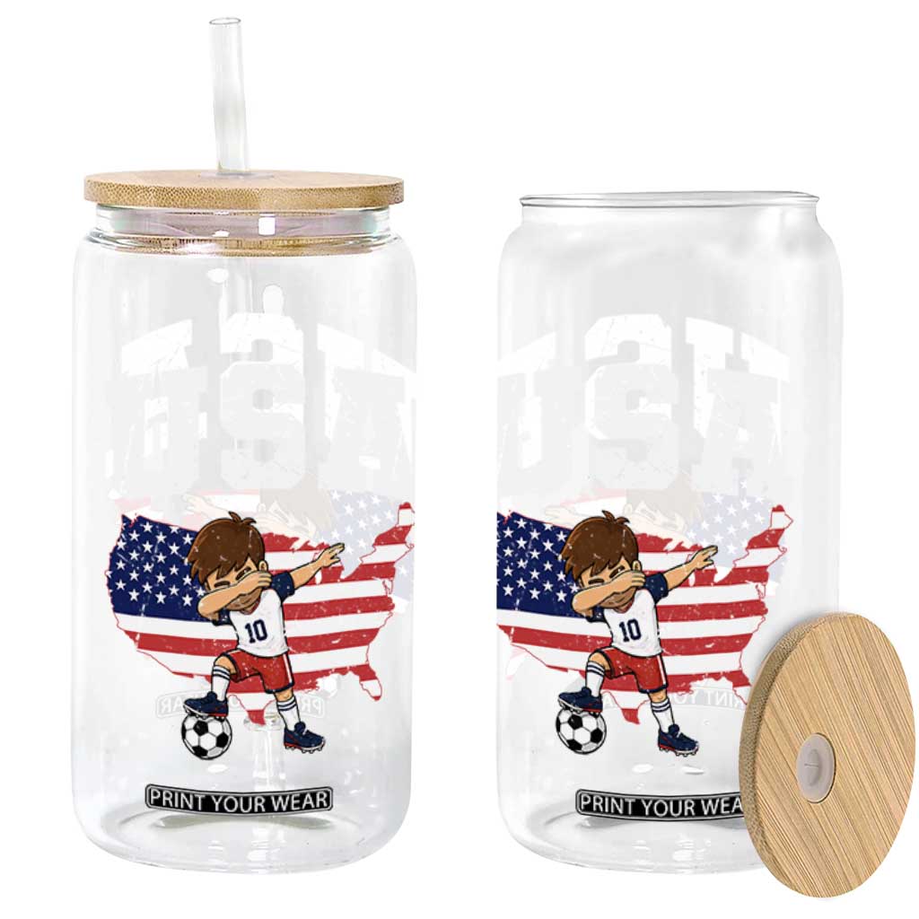 USA Soccer Dabbing Boy American Flag Fan Glass Can TS14 Print Your Wear