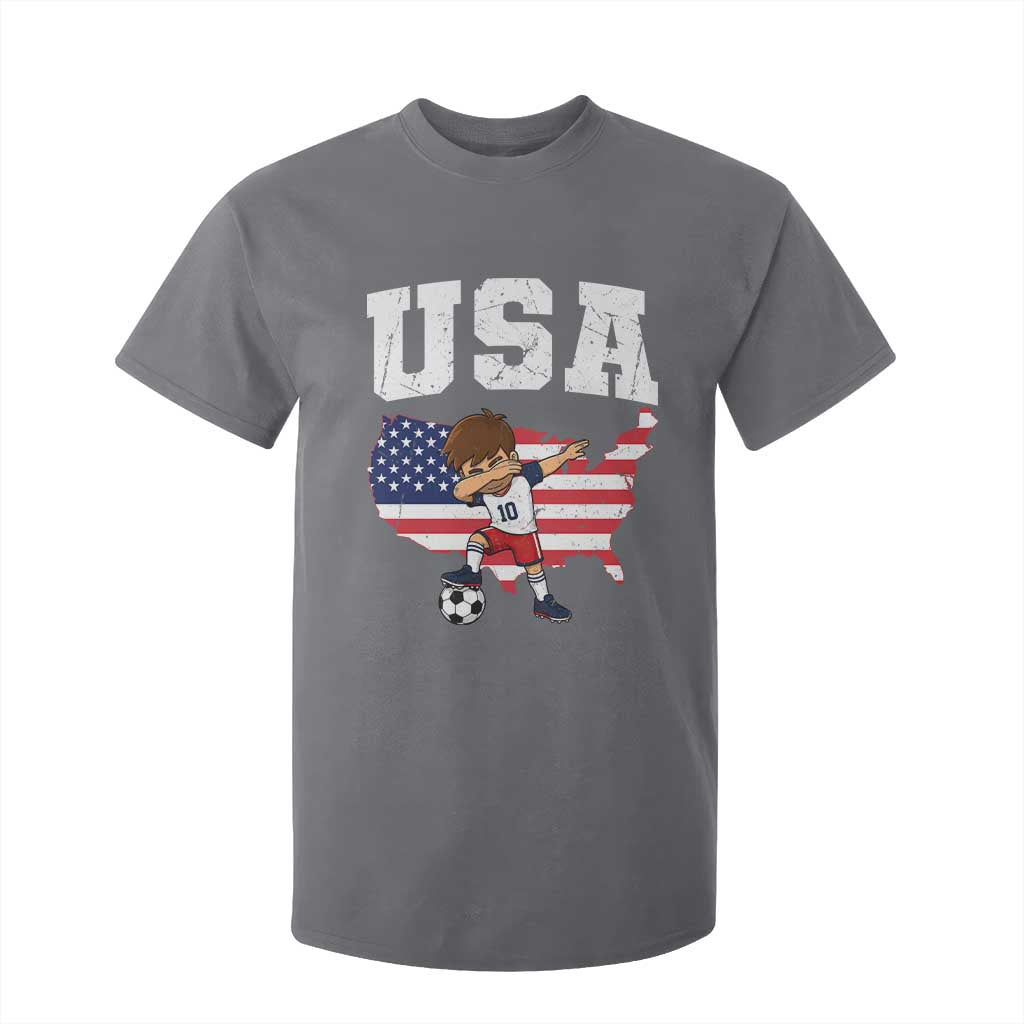 USA Soccer Dabbing Boy American Flag Fan T Shirt For Kid