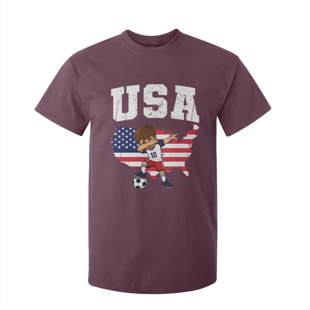 USA Soccer Dabbing Boy American Flag Fan T Shirt For Kid