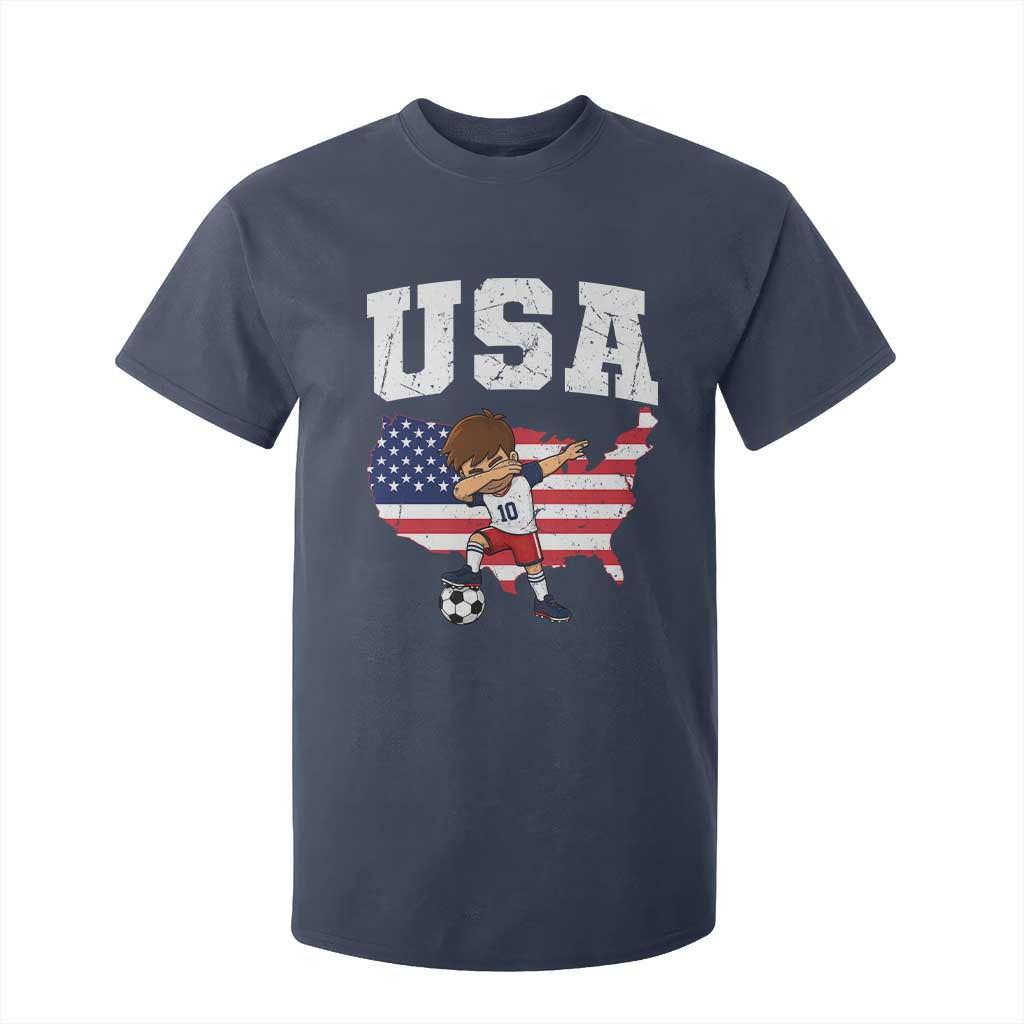 USA Soccer Dabbing Boy American Flag Fan T Shirt For Kid