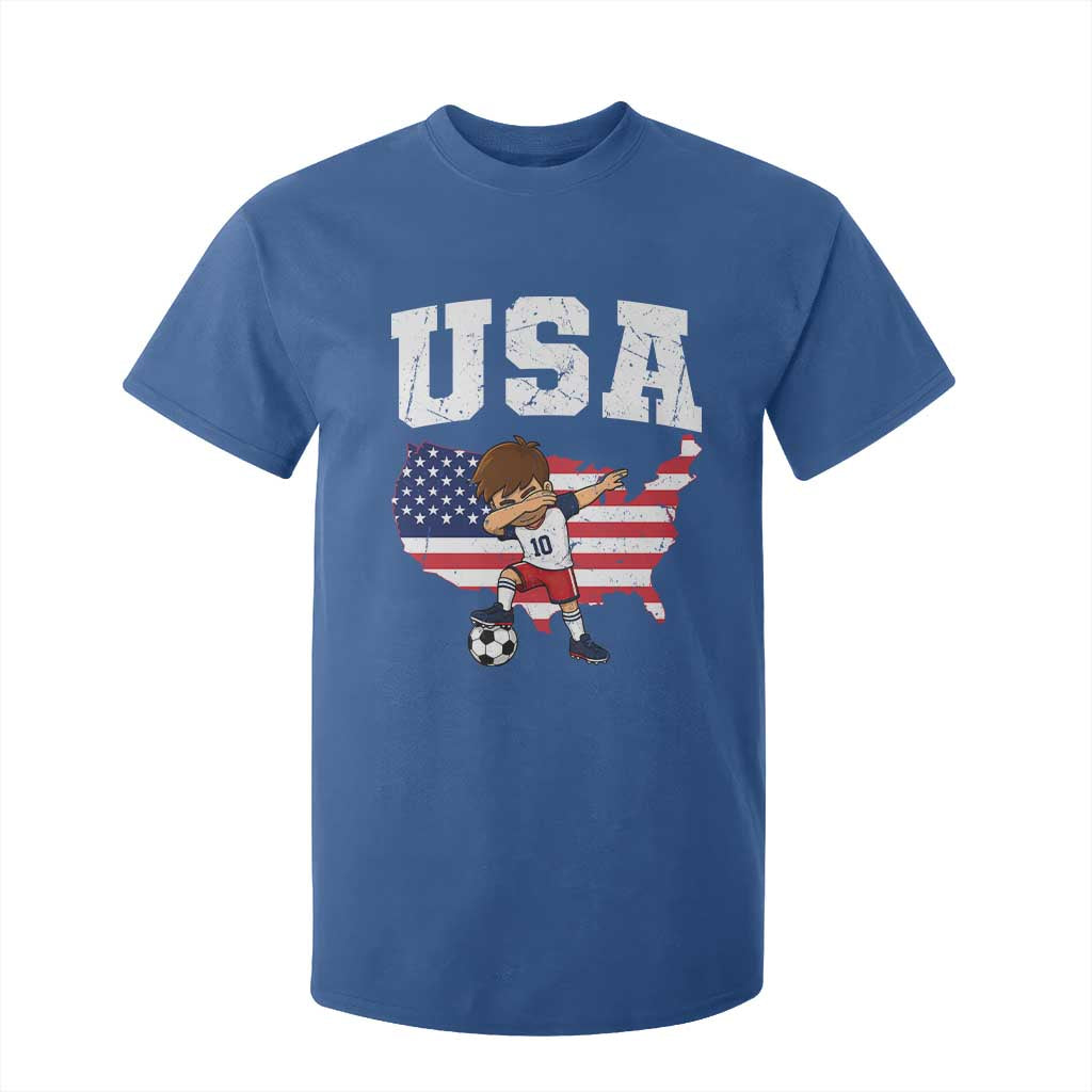 USA Soccer Dabbing Boy American Flag Fan T Shirt For Kid