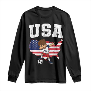 USA Soccer Dabbing Boy American Flag Fan Long Sleeve Shirt