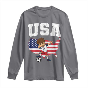 USA Soccer Dabbing Boy American Flag Fan Long Sleeve Shirt