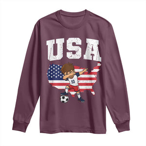 USA Soccer Dabbing Boy American Flag Fan Long Sleeve Shirt