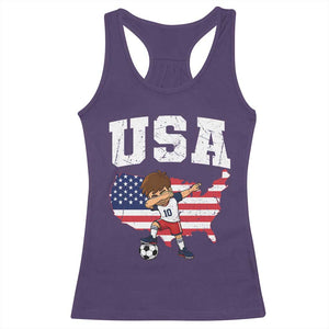 USA Soccer Dabbing Boy American Flag Fan Racerback Tank Top