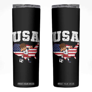 USA Soccer Dabbing Boy American Flag Fan Skinny Tumbler TS14 Black Print Your Wear