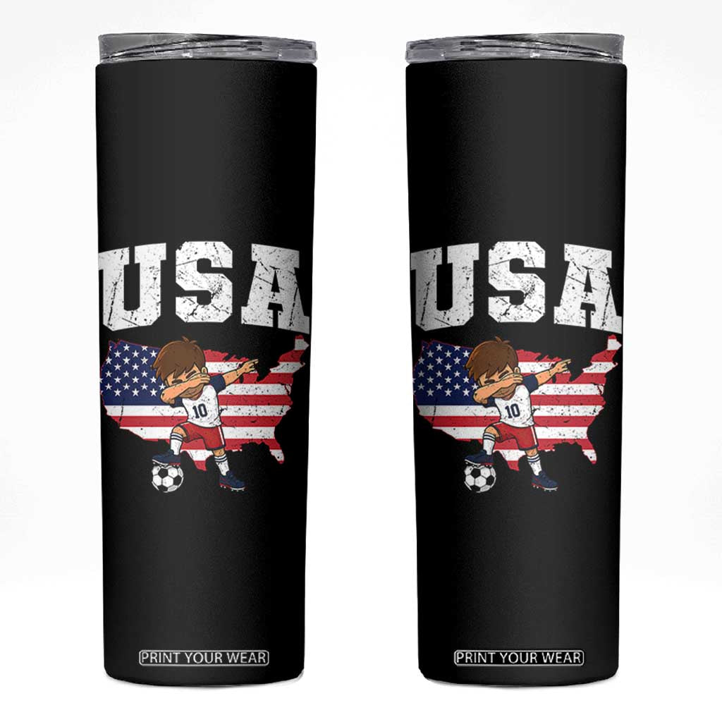 USA Soccer Dabbing Boy American Flag Fan Skinny Tumbler TS14 Black Print Your Wear