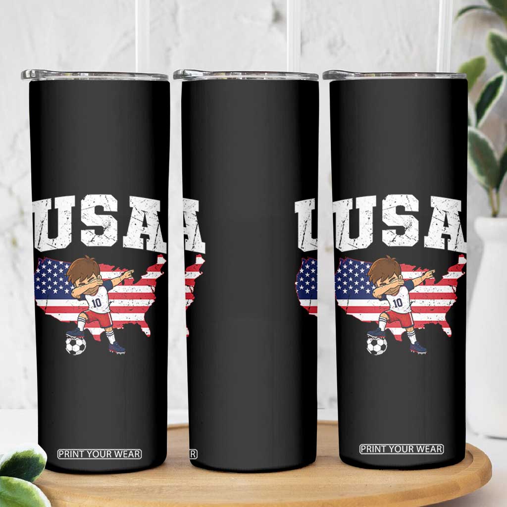 USA Soccer Dabbing Boy American Flag Fan Skinny Tumbler TS14 Print Your Wear