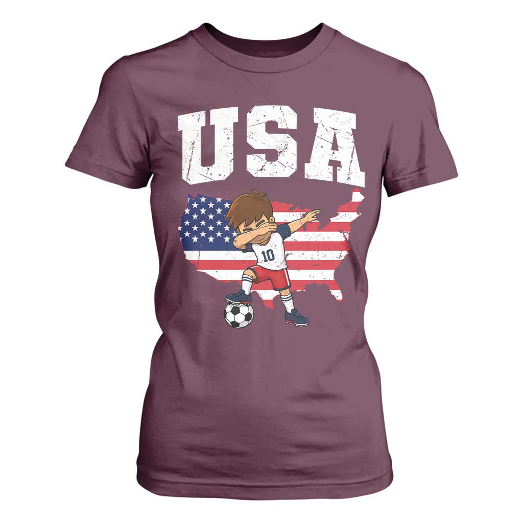 USA Soccer Dabbing Boy American Flag Fan T Shirt For Women