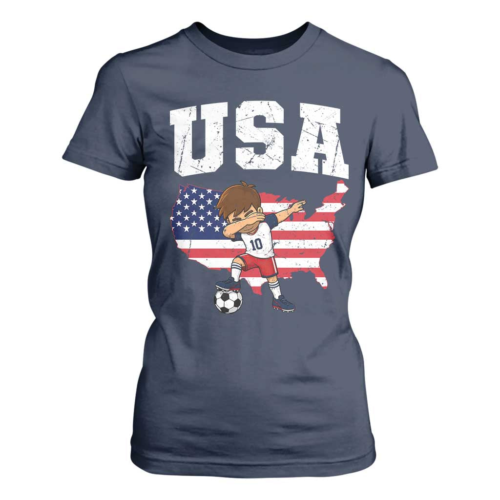 USA Soccer Dabbing Boy American Flag Fan T Shirt For Women