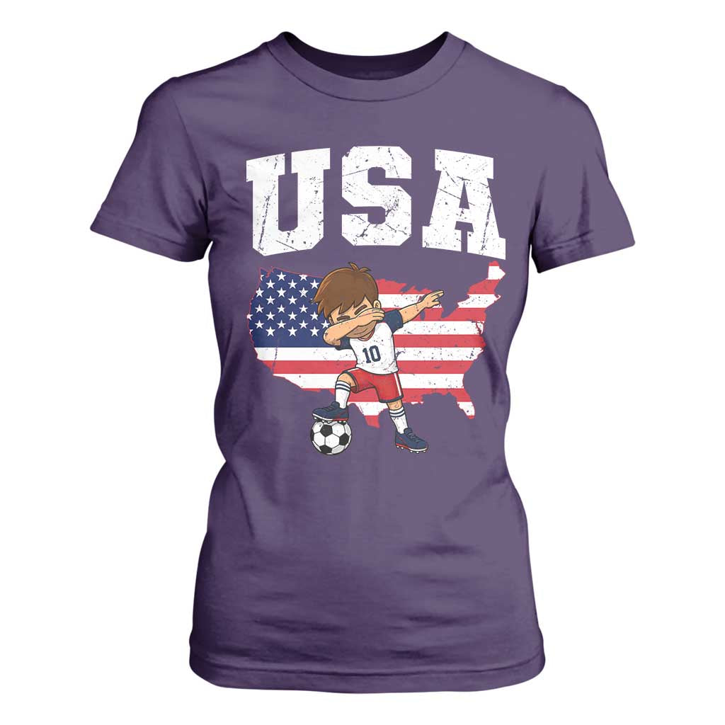 USA Soccer Dabbing Boy American Flag Fan T Shirt For Women