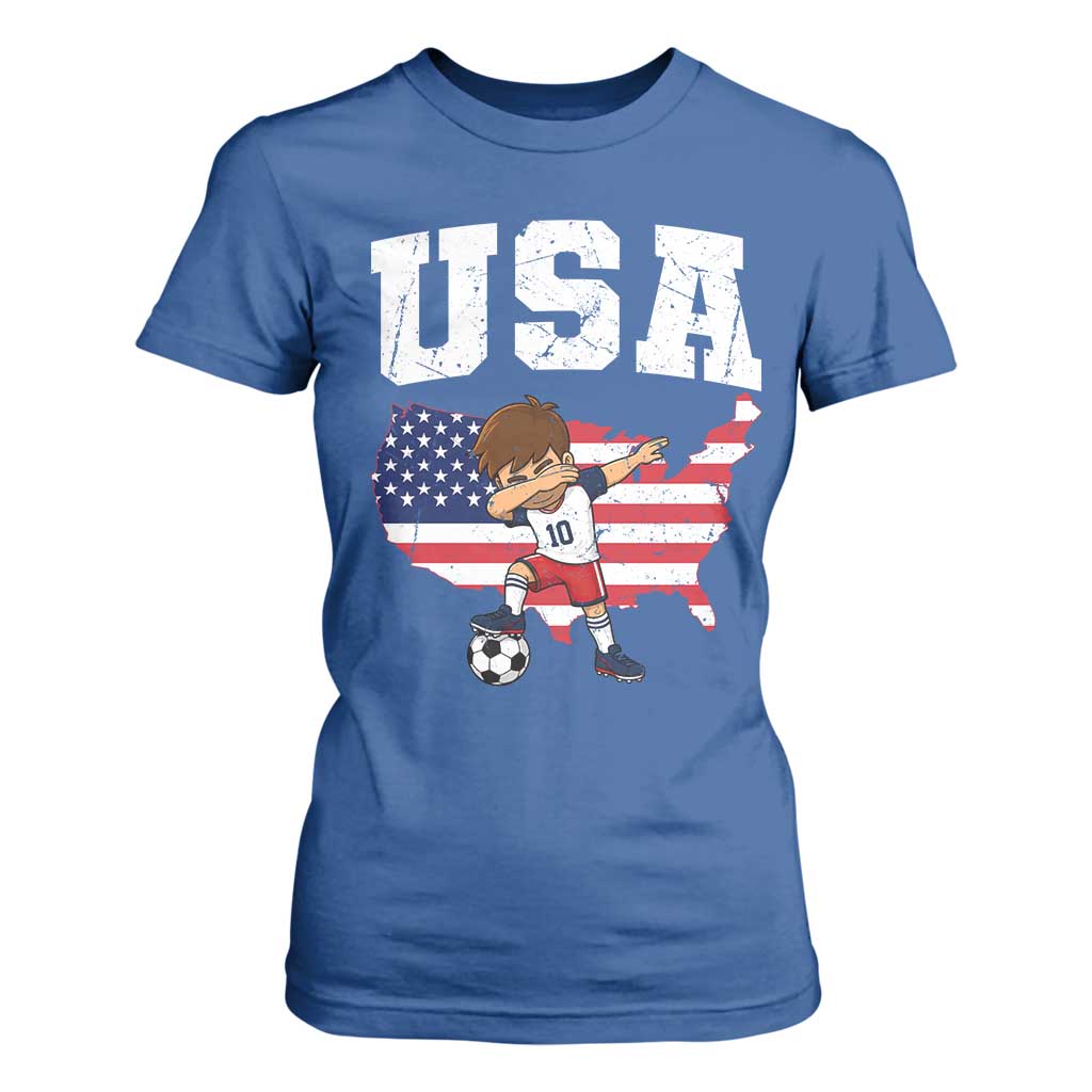 USA Soccer Dabbing Boy American Flag Fan T Shirt For Women