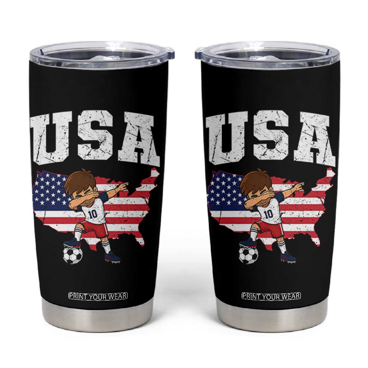 USA Soccer Dabbing Boy American Flag Fan Tumbler Cup TS14 Black Print Your Wear