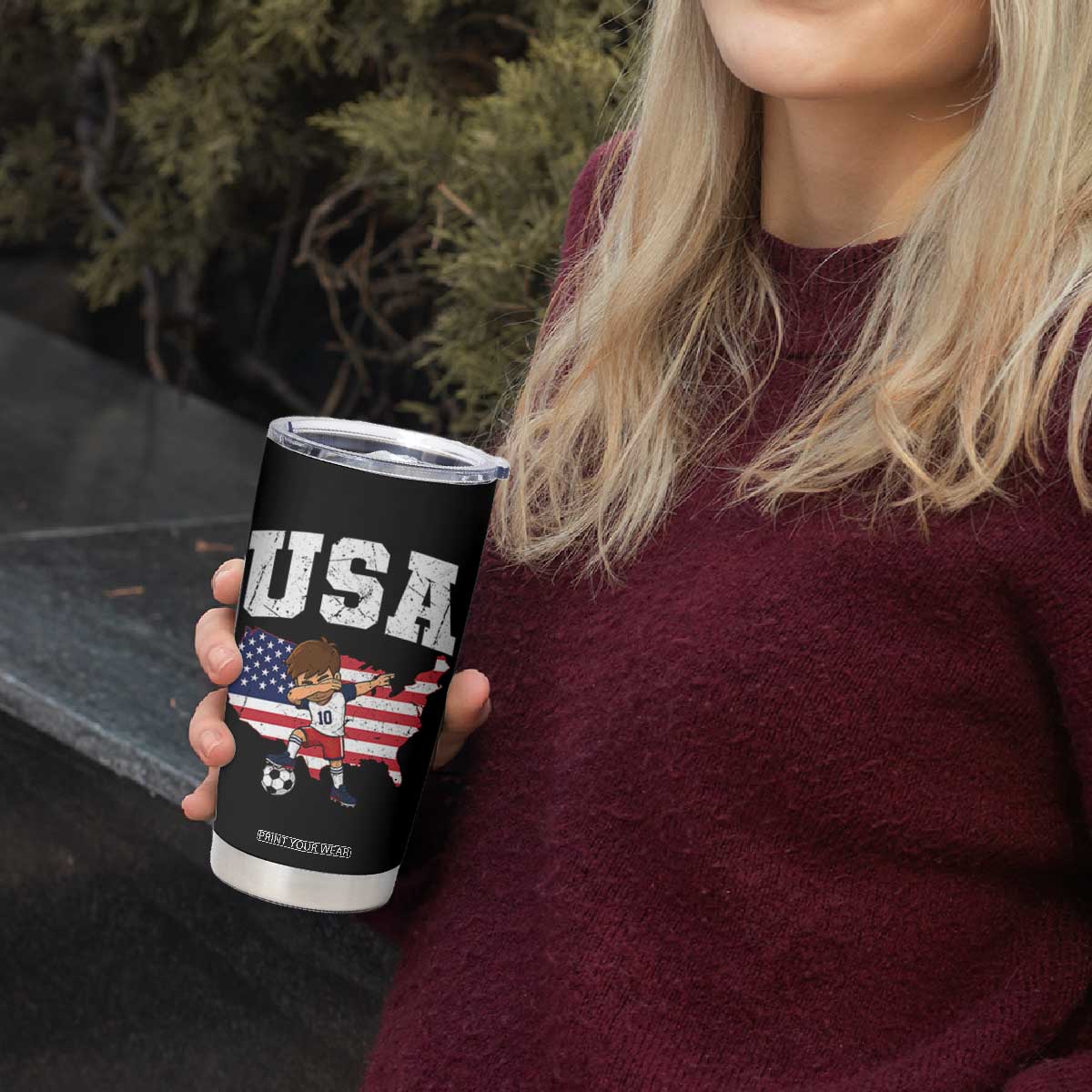 USA Soccer Dabbing Boy American Flag Fan Tumbler Cup TS14 Print Your Wear