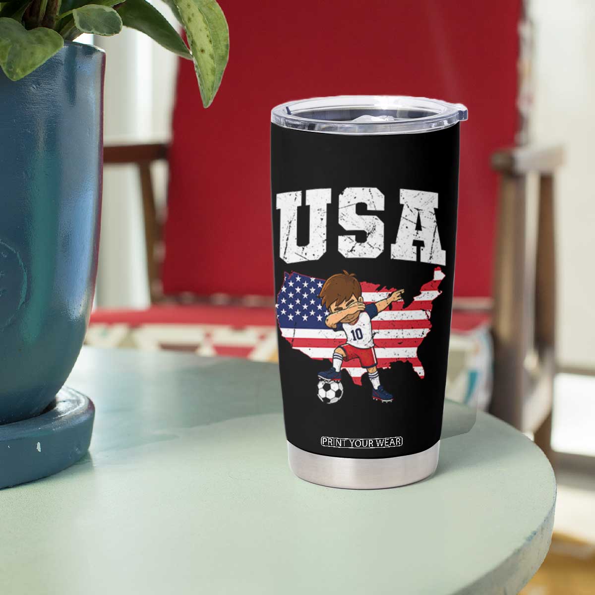 USA Soccer Dabbing Boy American Flag Fan Tumbler Cup TS14 Print Your Wear