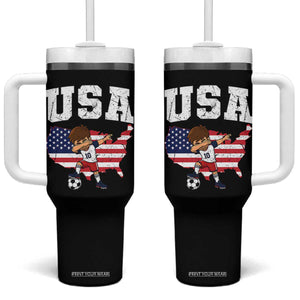 USA Soccer Dabbing Boy American Flag Fan Tumbler With Handle TS14 One Size: 40 oz Black Print Your Wear