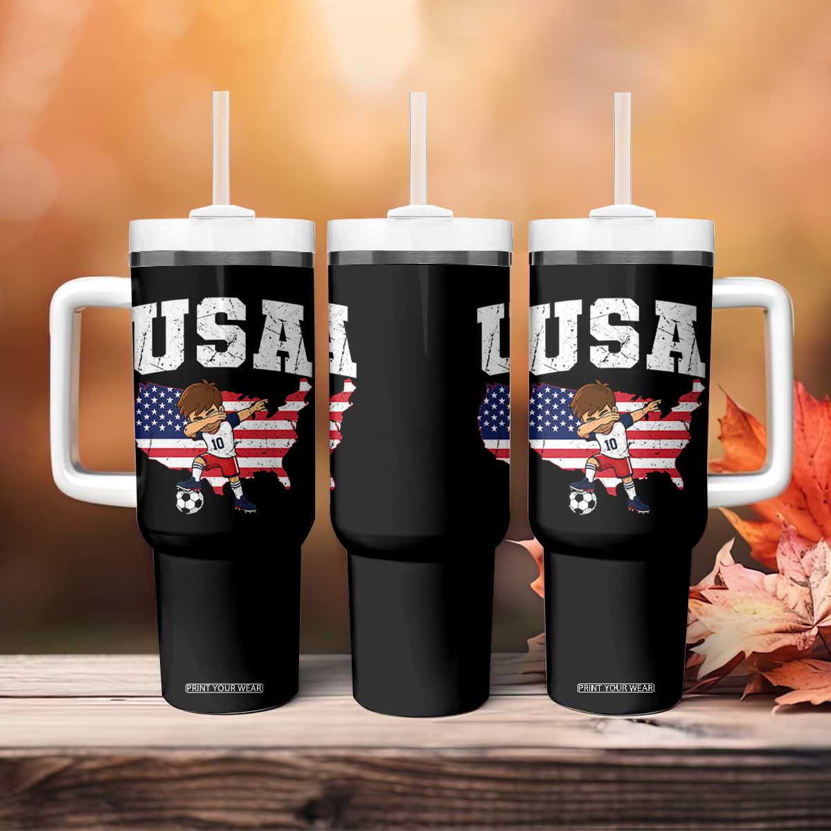 USA Soccer Dabbing Boy American Flag Fan Tumbler With Handle TS14 Print Your Wear