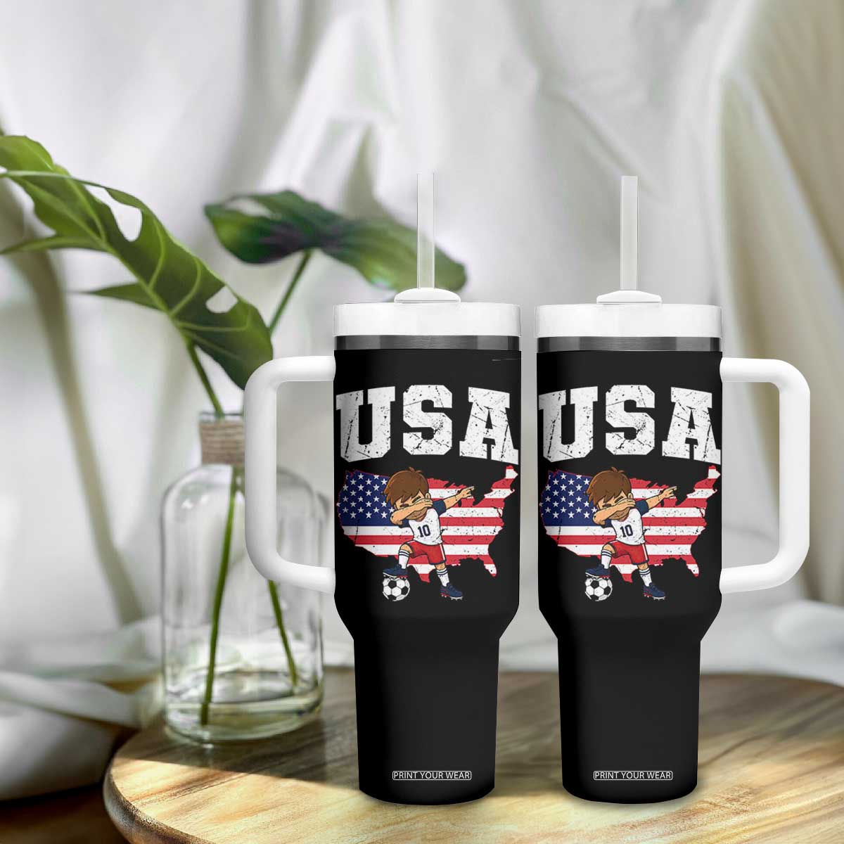 USA Soccer Dabbing Boy American Flag Fan Tumbler With Handle TS14 Print Your Wear