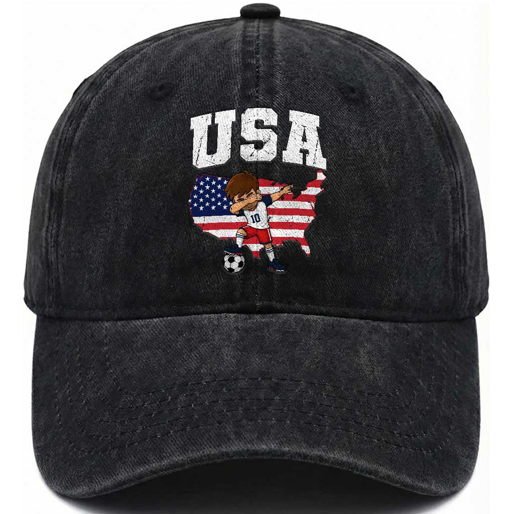USA Soccer Dabbing Boy American Flag Fan Washed Cotton Baseball Cap TS14 Print Your Wear