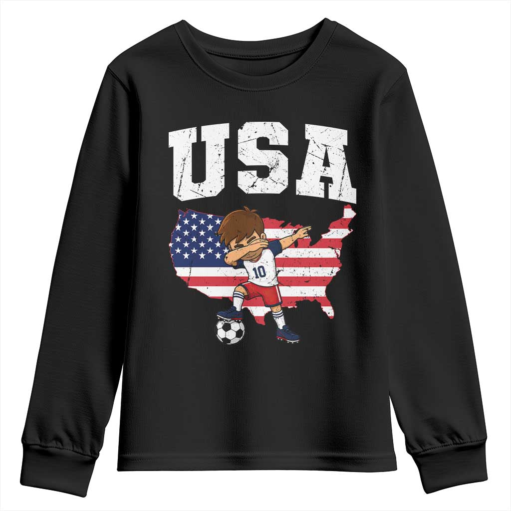 USA Soccer Dabbing Boy American Flag Fan Youth Sweatshirt