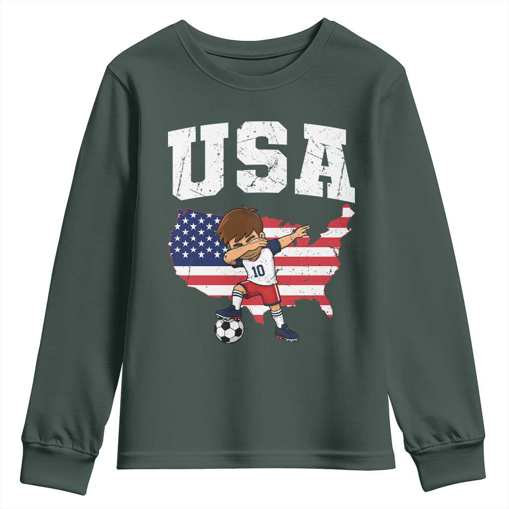 USA Soccer Dabbing Boy American Flag Fan Youth Sweatshirt