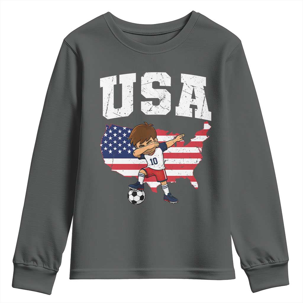 USA Soccer Dabbing Boy American Flag Fan Youth Sweatshirt