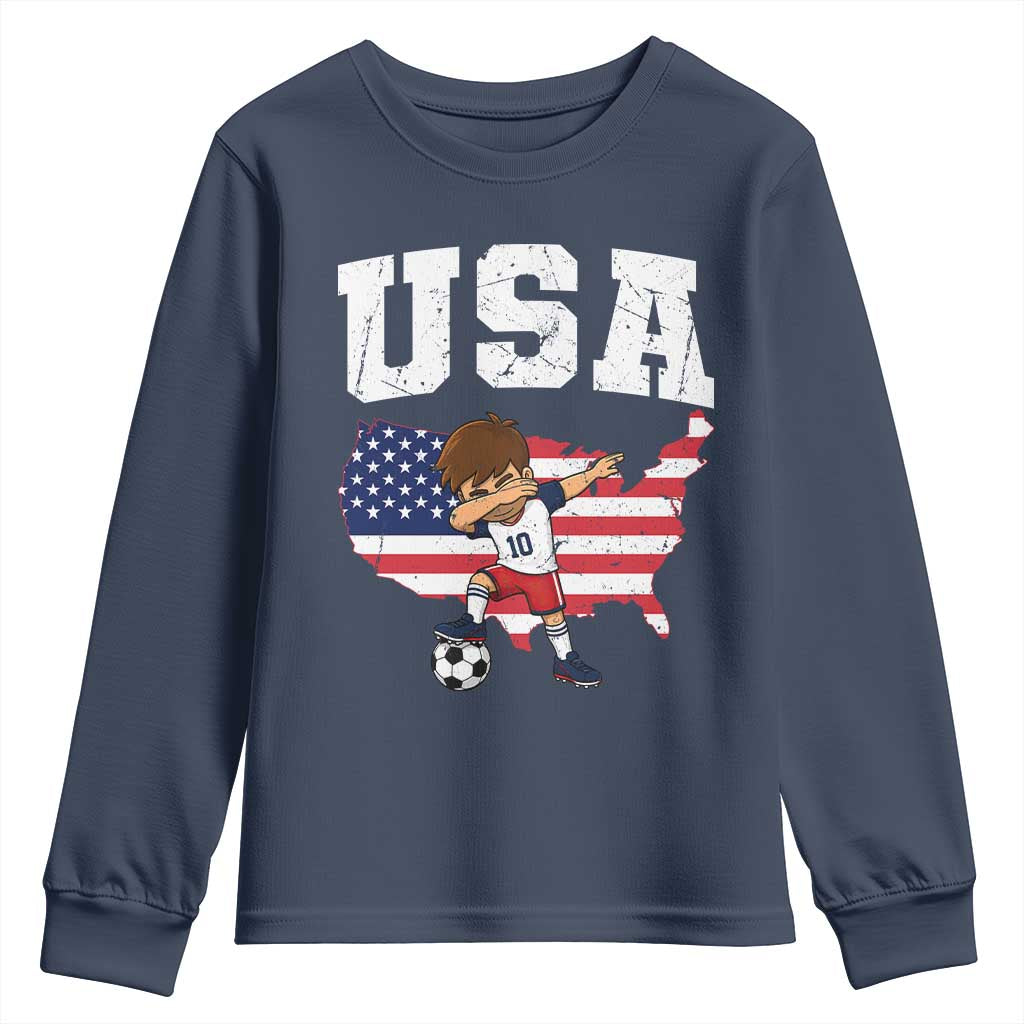 USA Soccer Dabbing Boy American Flag Fan Youth Sweatshirt
