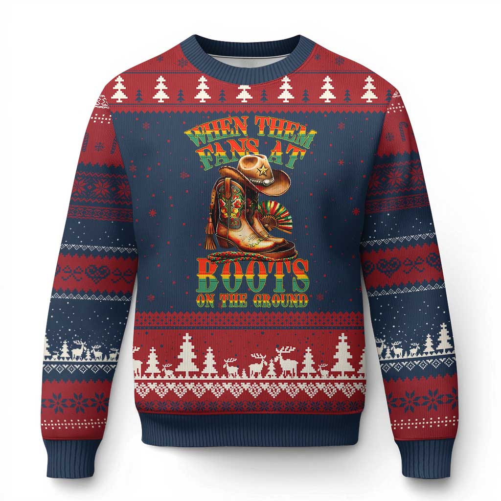 Black Cowgirl Ugly Christmas Sweater When Them Fans At Boots On The Ground TS14 Navy Red Print Your Wear