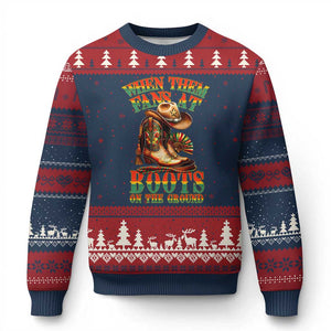 Black Cowgirl Ugly Christmas Sweater When Them Fans At Boots On The Ground TS14 Navy Red Print Your Wear