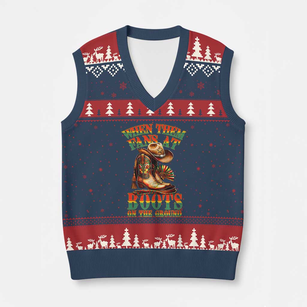 Black Cowgirl V-Neck Knit Sweater Vest When Them Fans At Boots On The Ground TS14 Navy Red Print Your Wear