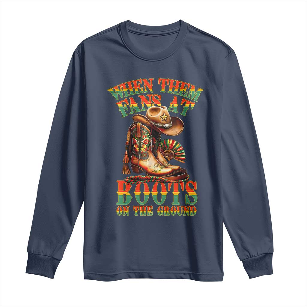 Black Cowgirl Long Sleeve Shirt When Them Fans At Boots On The Ground TS14 Navy Print Your Wear