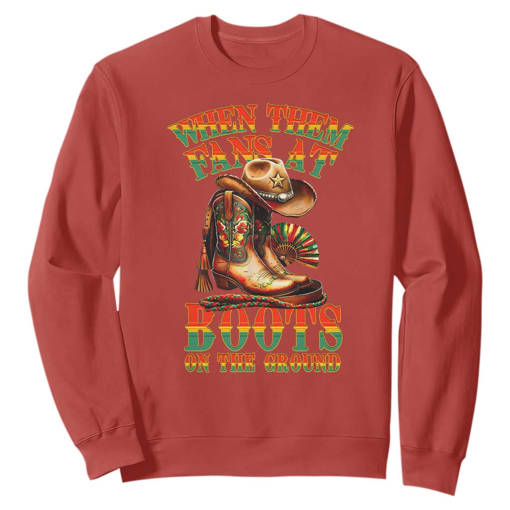 Black Cowgirl Sweatshirt When Them Fans At Boots On The Ground TS14 Red Print Your Wear