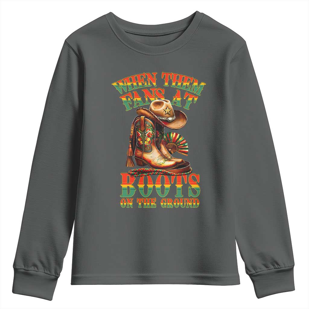 Black Cowgirl Youth Sweatshirt When Them Fans At Boots On The Ground TS14 Dark Heather Print Your Wear
