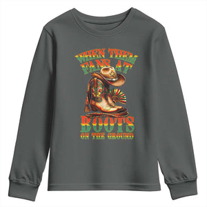 Black Cowgirl Youth Sweatshirt When Them Fans At Boots On The Ground TS14 Dark Heather Print Your Wear