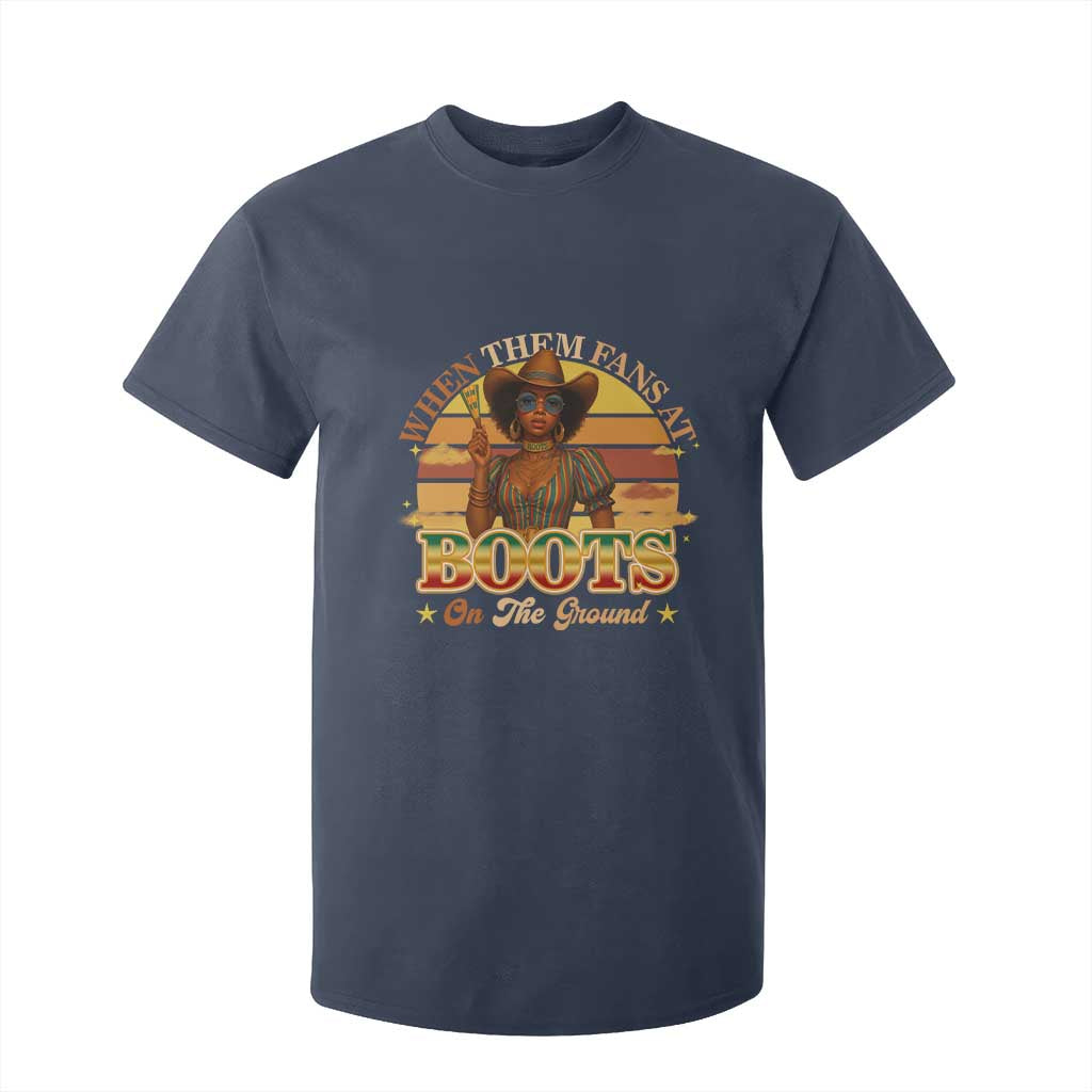 Black Cowgirl Rodeo T Shirt For Kid Where Them Fans At Boots On Da Ground TS14 Navy Print Your Wear