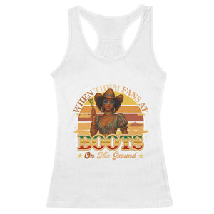 Black Cowgirl Rodeo Racerback Tank Top Where Them Fans At Boots On Da Ground TS14 White Print Your Wear