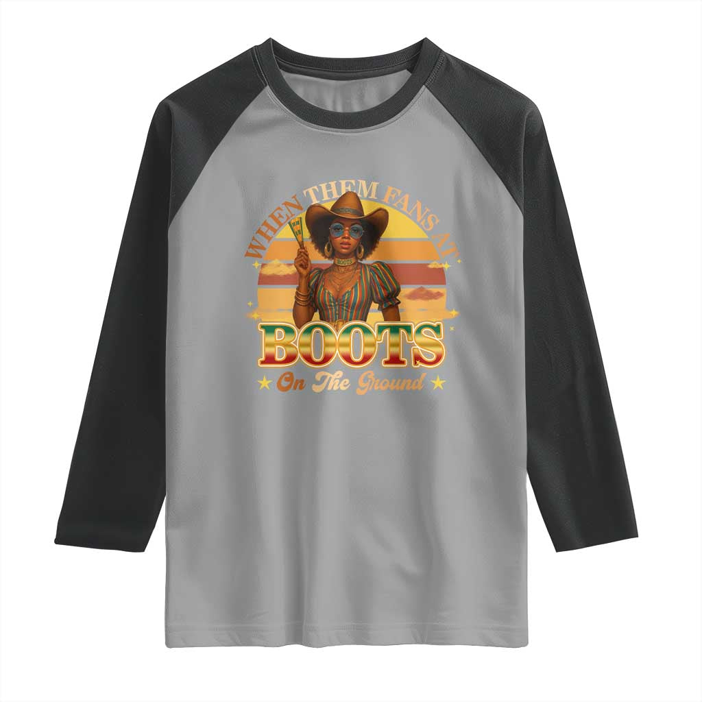 Black Cowgirl Rodeo Raglan Shirt Where Them Fans At Boots On Da Ground TS14 Sport Gray Black Print Your Wear