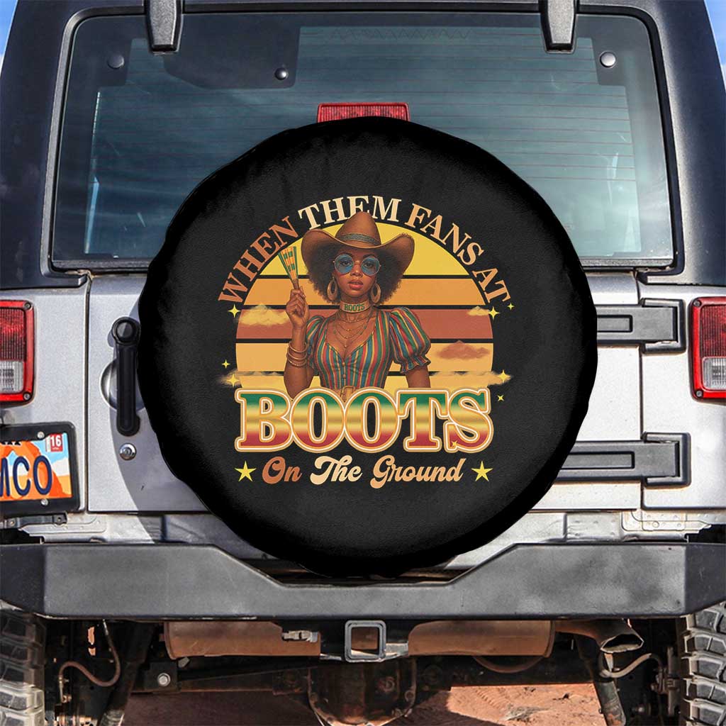 Black Cowgirl Rodeo Spare Tire Cover Where Them Fans At Boots On Da Ground TS14 No hole Black Print Your Wear