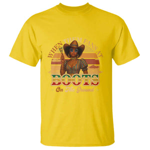 Black Cowgirl Rodeo T Shirt Where Them Fans At Boots On Da Ground - Print Your Wear