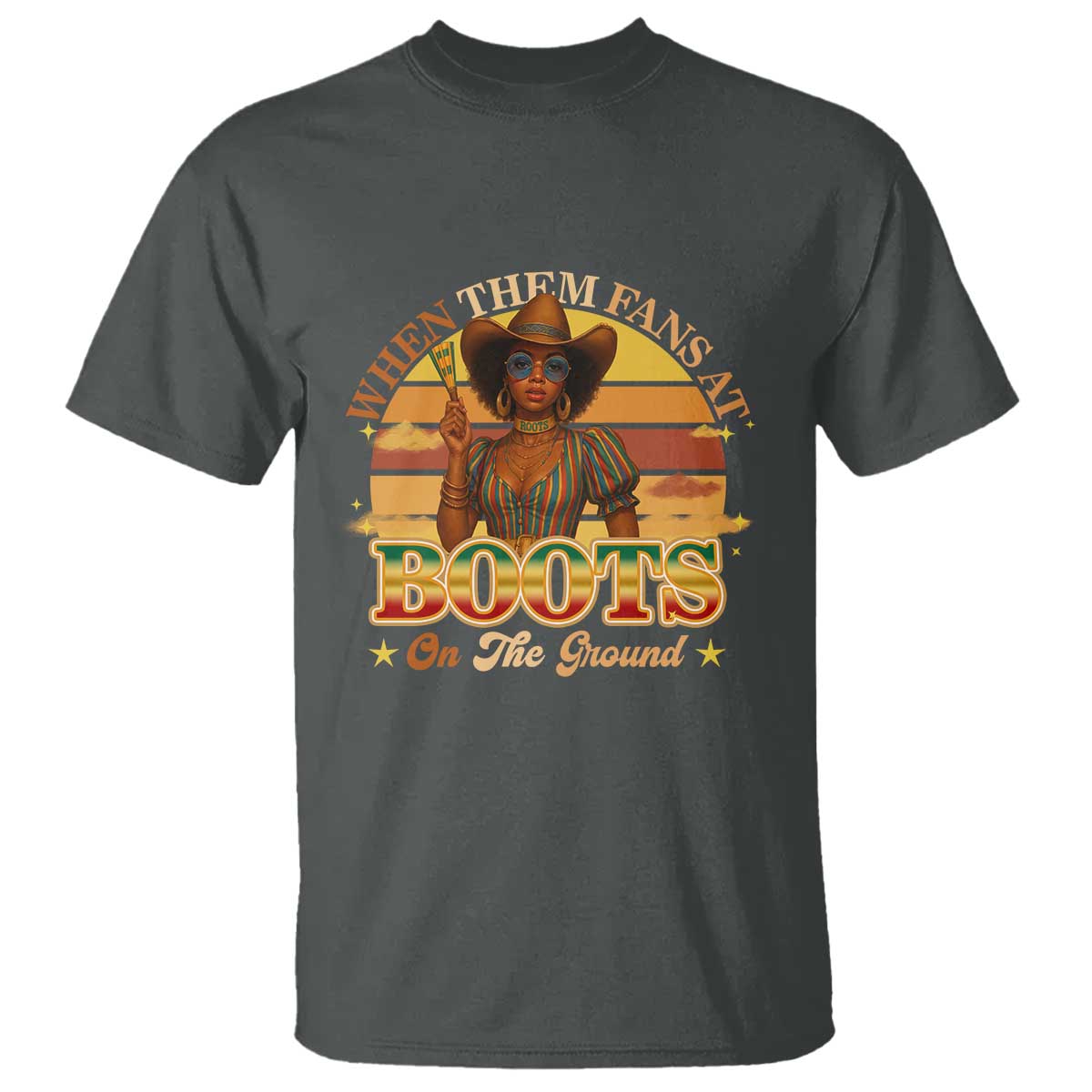 Black Cowgirl Rodeo T Shirt Where Them Fans At Boots On Da Ground TS14 Dark Heather Print Your Wear