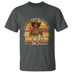 Black Cowgirl Rodeo T Shirt Where Them Fans At Boots On Da Ground - Print Your Wear