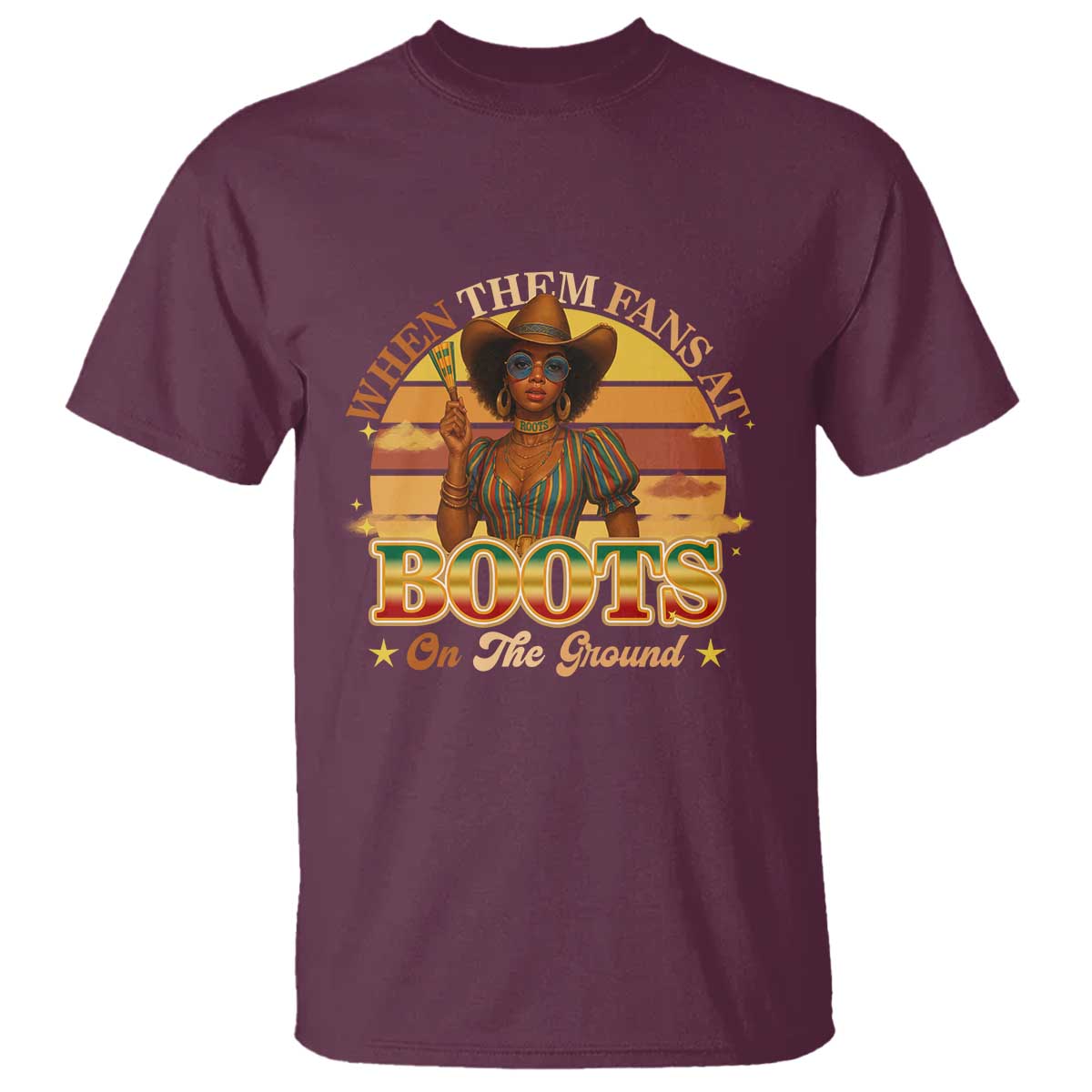 Black Cowgirl Rodeo T Shirt Where Them Fans At Boots On Da Ground TS14 Maroon Print Your Wear