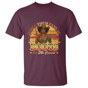 Black Cowgirl Rodeo T Shirt Where Them Fans At Boots On Da Ground - Print Your Wear