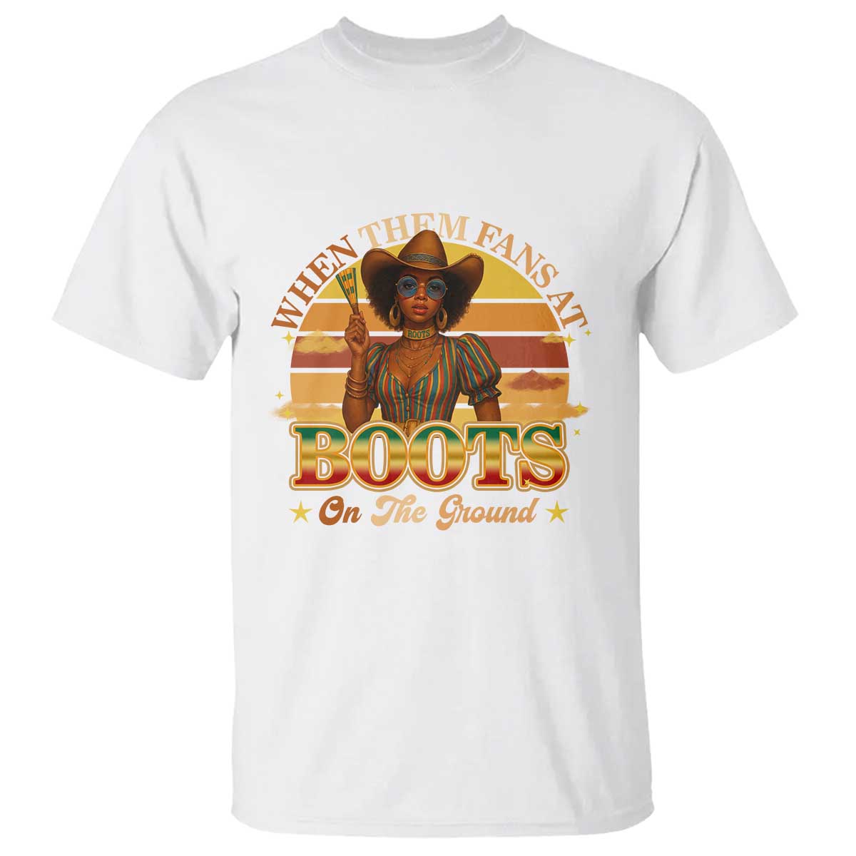 Black Cowgirl Rodeo T Shirt Where Them Fans At Boots On Da Ground TS14 White Print Your Wear